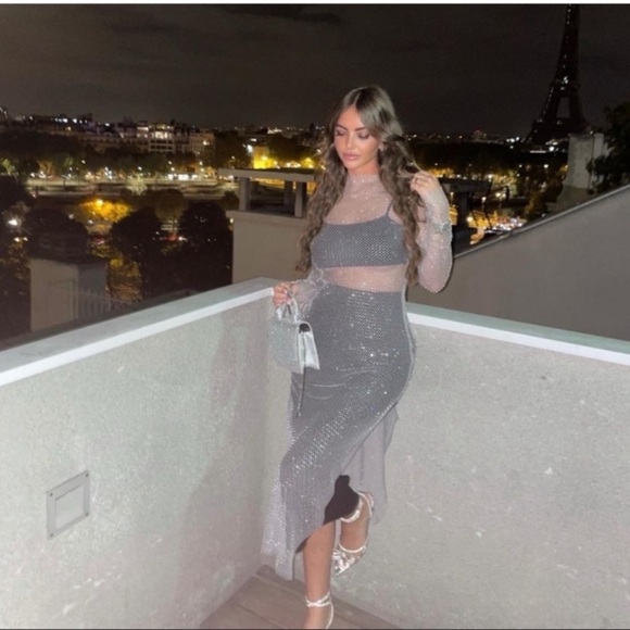 ZARA BLOGGERS FAV RHINESTONES MESH DRESS SILVER - Picture 5 of 14